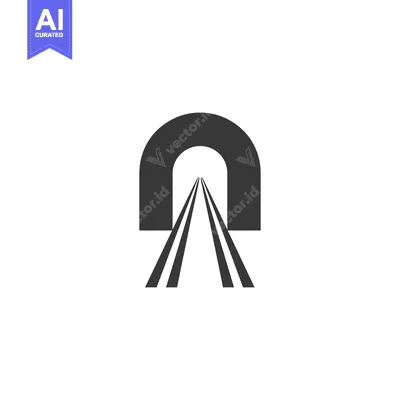 Simple black and white icon depicting a tunnel with two lines leading