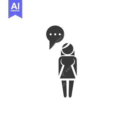 Aset desain premium: Simple Black and White Icon of a Woman with a Speech Bubble