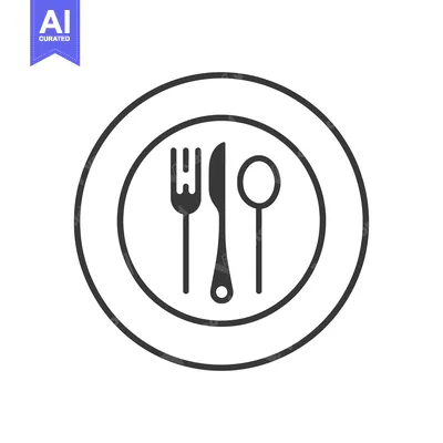 Simple Black and White Illustration of a Fork, Knife, and Spoon on a P