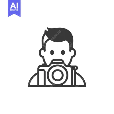 Simple black and white illustration of a man holding a camera