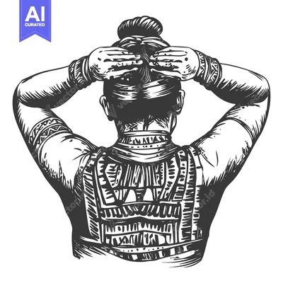 A Back View of a Woman With a Bun in Her Hair, Wearing Traditional Clo