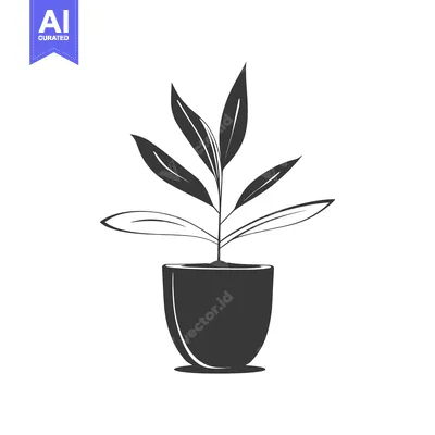 Aset premium populer: Simple Black and White Illustration of a Potted Plant