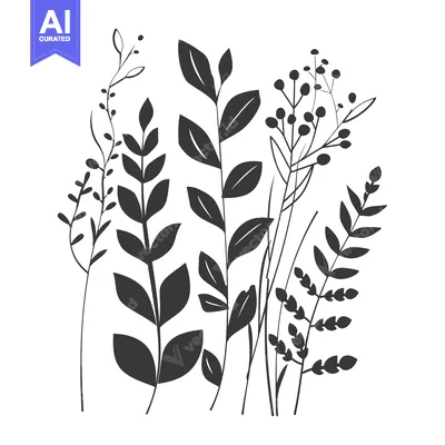 Aset premium populer: Simple Black and White Illustration of Various Leaves and Branches