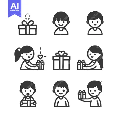 Premium design asset: Simple Black and White Illustrations of Children Giving and Receiving