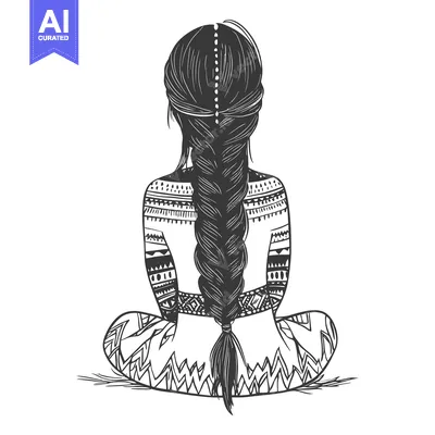 A Back View of a Woman with Long Braided Hair and Tribal Patterned Clo