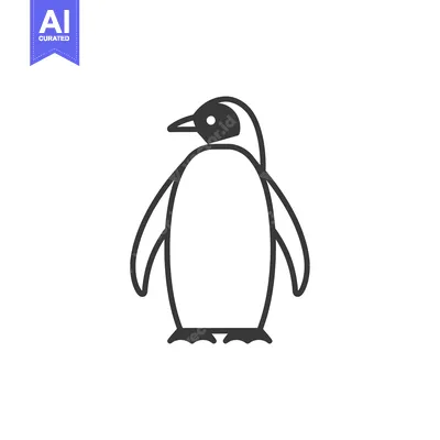 Simple Black and White Line Art Illustration of a Penguin