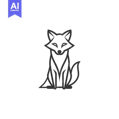 Premium design asset: Simple Black and White Line Drawing of a Sitting Fox