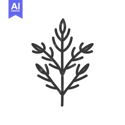 Simple Black and White Line Drawing of a Sprig with Five Branches and