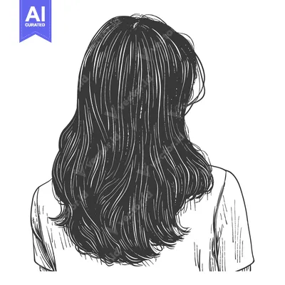 A Back View Sketch of a Woman with Long, Wavy Hair