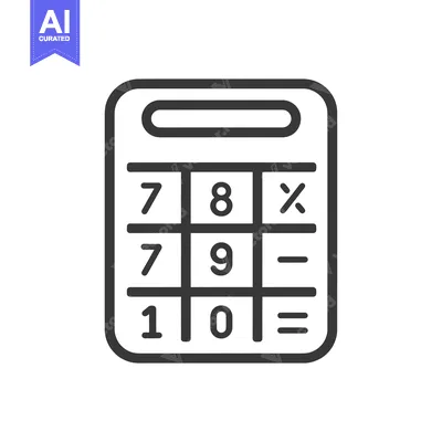 Aset premium populer: Simple black and white outline calculator icon with numbers and symbol