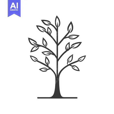 Aset desain premium: Simple Black and White Outline of a Tree with Leaves