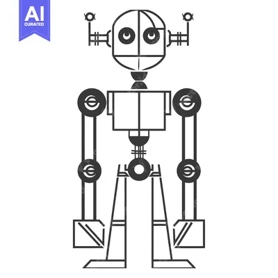 Simple Black and White Robot Illustration