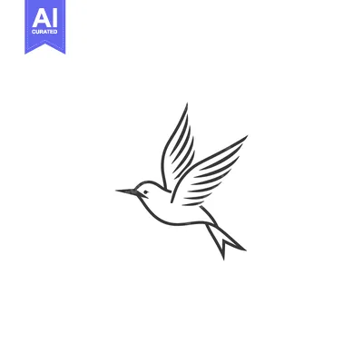 Premium design asset: Simple black line art illustration of a hummingbird in flight