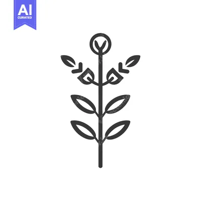 Aset desain premium: Simple Black Line Drawing of a Plant with Rounded Leaves