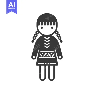 Simple Illustration of a Girl with Braids in Traditional Clothing