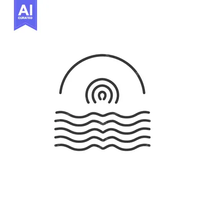 Aset desain premium: Simple Line Art Design of a Sunset Over Water