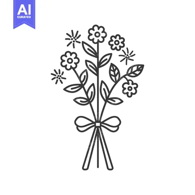 Premium design asset: Simple Line Art Illustration of a Bouquet of Flowers with a Bow