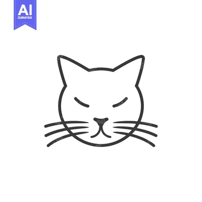 Aset desain premium: Simple Line Art Illustration of a Cat's Face with Closed Eyes
