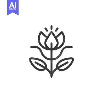 Aset desain premium: Simple Line Art Illustration of a Flower with a Stem and Leaves