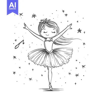 A Ballerina Dancing with Stars and a Music Note