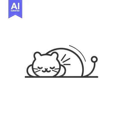 Simple Line Art Illustration of a Sleeping Cat