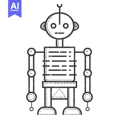 Aset desain premium: Simple Line Art Illustration of a Standing Robot