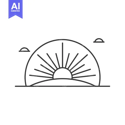 Simple Line Art Illustration of a Sunrise with Clouds