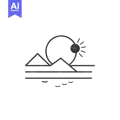 Aset desain premium: Simple Line Art Illustration of a Sunset Over Mountains and Water