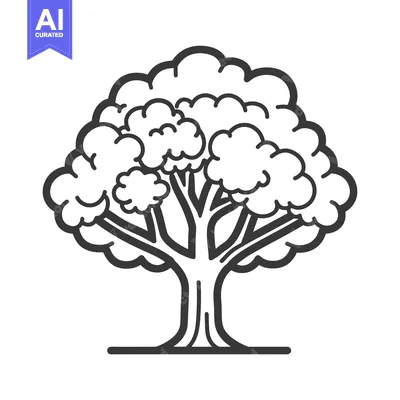 Aset premium populer: Simple Line Art Illustration of a Tree with a Thick Trunk and Rounded