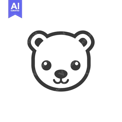 Simple Line Drawing of a Bear's Head with Big Eyes