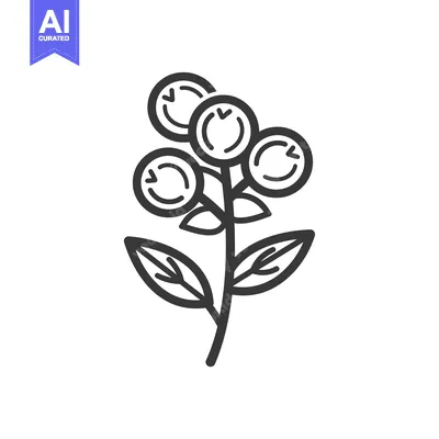 Simple Line Drawing of a Berry Branch with Four Berries and Leaves