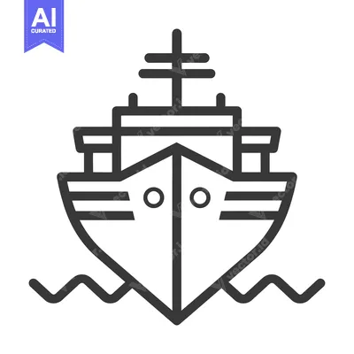 Aset desain premium: Simple Line Drawing of a Boat on Water