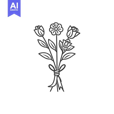 Aset premium populer: Simple Line Drawing of a Bouquet of Flowers