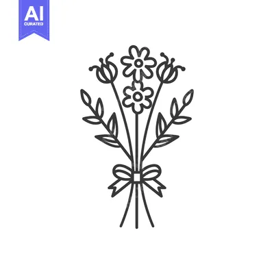 Premium design asset: Simple Line Drawing of a Bouquet of Flowers with a Bow