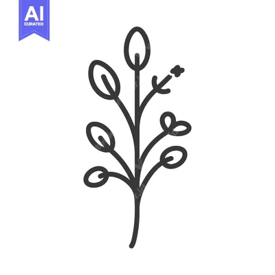 Aset desain premium: Simple Line Drawing of a Branch with Leaves and Flowers