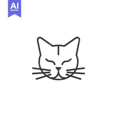 Simple Line Drawing of a Cat's Face with Closed Eyes