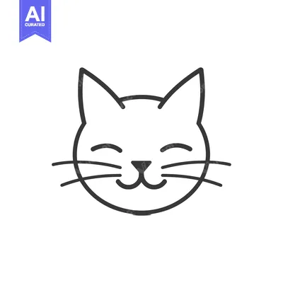 Aset premium populer: Simple Line Drawing of a Cat's Face with Closed Eyes and a Smile