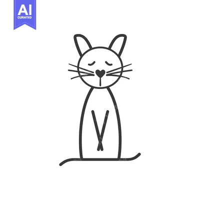 Aset premium populer: Simple Line Drawing of a Cat with a Heart-Shaped Nose