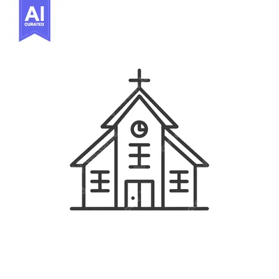Simple Line Drawing of a Church with a Cross on Top
