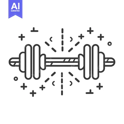 A barbell with radiating lines and plus signs