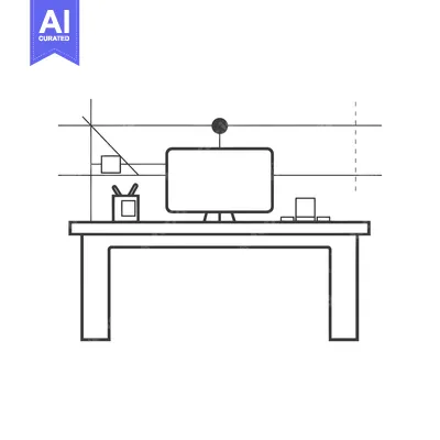 Aset desain premium: Simple Line Drawing of a Desk with a Computer Monitor
