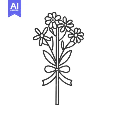 Aset premium populer: Simple Line Drawing of a Flower Bouquet with a Bow