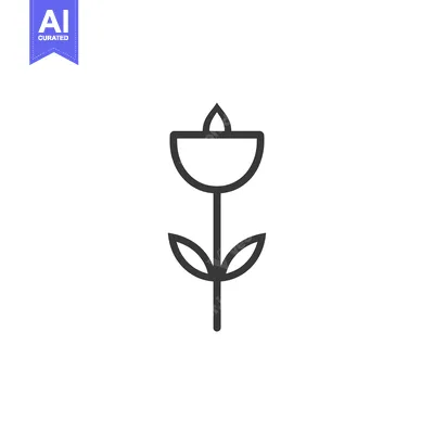Aset desain premium: Simple Line Drawing of a Flower with a Bud and Two Leaves