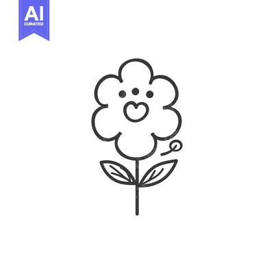 Popular premium asset: Simple Line Drawing of a Flower with a Heart-Shaped Mouth