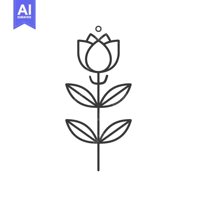 Aset desain premium: Simple Line Drawing of a Flower with Four Petals and Two Leaves