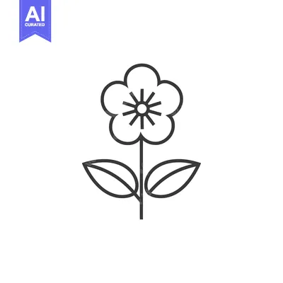 Premium design asset: Simple Line Drawing of a Flower with Two Leaves
