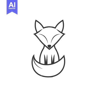 Simple Line Drawing of a Fox Sitting with its Tail Wrapped Around its