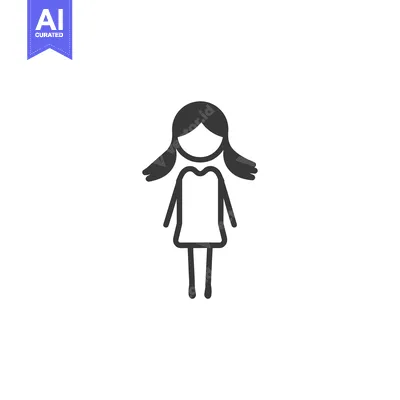 Aset desain premium: Simple Line Drawing of a Girl with Long Hair in a Dress
