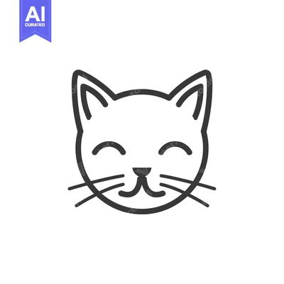 Premium design asset: Simple Line Drawing of a Happy Cat Face
