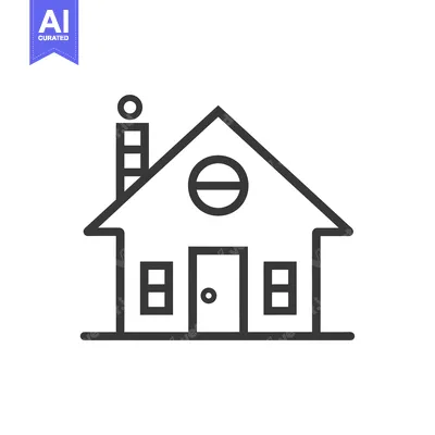 Aset desain premium: Simple Line Drawing of a House with a Chimney, Windows, and a Door